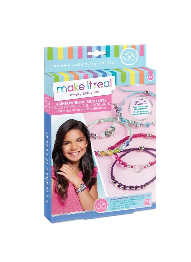 Make It Real Make It Real: Rainbow Bling Bracelets Kit - Create 5 Unique Cord Charm Bracelets, 82 Pieces, Includes Play Tray, All-In-One, DIY Kit, Tweens & Girls, Arts & Crafts, Kids Ages 8+  - Image 1