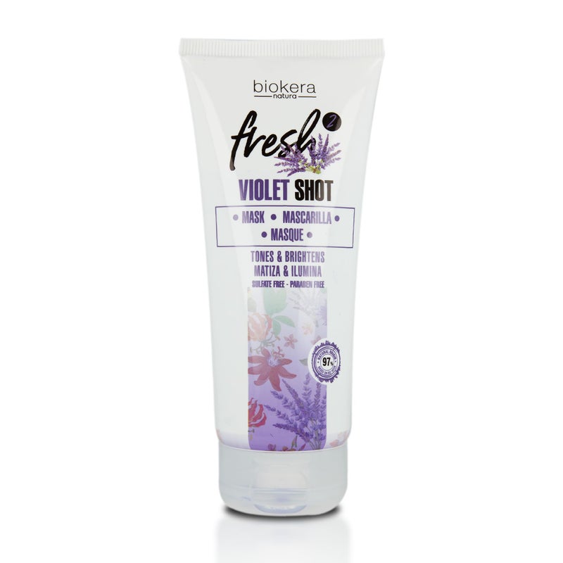 SALERM - Purple Mask - Biokera Fresh Violet Shot Mask - 200 ml - For Blonde, Gray, Highlighted, or Bleached Hair - Helps Neutralize Yellow Tones - Enhances Shine - Image 1