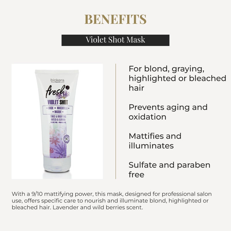 SALERM - Purple Mask - Biokera Fresh Violet Shot Mask - 200 ml - For Blonde, Gray, Highlighted, or Bleached Hair - Helps Neutralize Yellow Tones - Enhances Shine - Image 3
