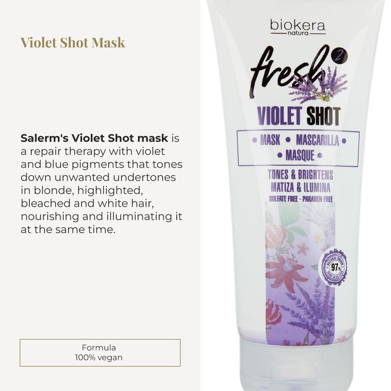 SALERM - Purple Mask - Biokera Fresh Violet Shot Mask - 200 ml - For Blonde, Gray, Highlighted, or Bleached Hair - Helps Neutralize Yellow Tones - Enhances Shine - Image 2