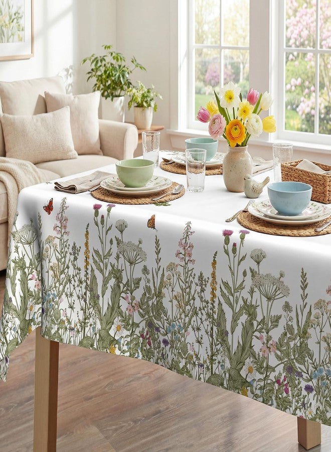 JNDJE مفرش طاولة ربيعي من JNDJE، مقاس 60 × 84 بوصة، مزين بزهور برية ربيعية، مناسب لتزيين طاولة المنزل، مفرش طاولة مستطيل الشكل مزين بنباتات صيفية، مصنوع من البوليستر، مثالي للنزهات والحفلات والعشاء. - Image 3