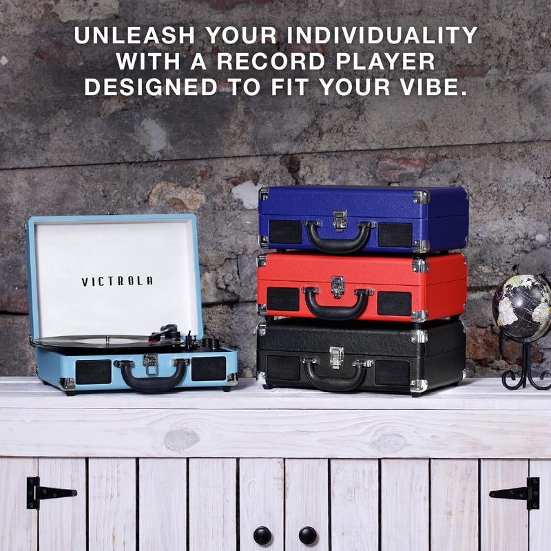 Victrola Vintage 3-Speed Bluetooth Portable Suitcase Record Player with Built-in Speakers - American Flag Design, Model VSC-550BT-USA - Image 4