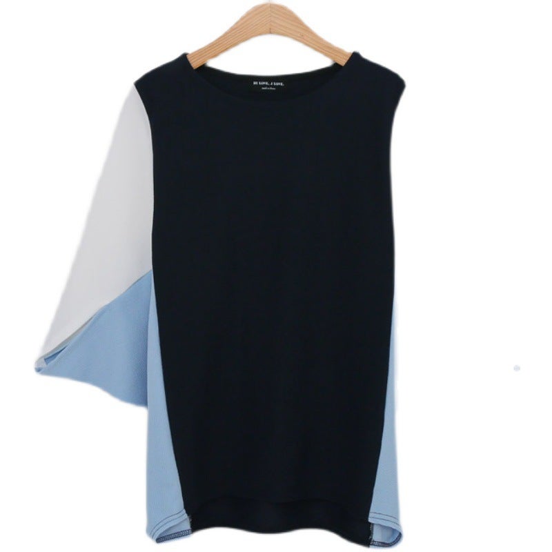 2023 Spring/Summer South Korea New Design Fashion Color Matching Personality Stitching Loose Batwing Sleeve Round Neck Casual T-Shirt - Image 3