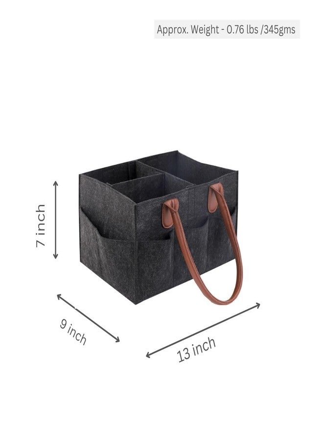Mysa Felt Baby Diaper Caddy Nursery Storage Bin Basket Car Organizer With Vegan Leather Handle For Diapers And Baby Wipes For Changing Table, Suitable For Indoor Outdoor (Black) - Image 2