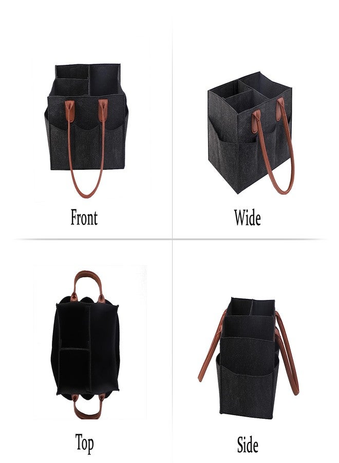 Mysa Felt Baby Diaper Caddy Nursery Storage Bin Basket Car Organizer With Vegan Leather Handle For Diapers And Baby Wipes For Changing Table, Suitable For Indoor Outdoor (Black) - Image 5