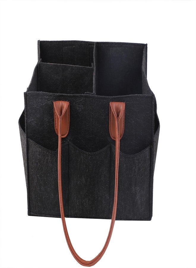 Mysa Felt Baby Diaper Caddy Nursery Storage Bin Basket Car Organizer With Vegan Leather Handle For Diapers And Baby Wipes For Changing Table, Suitable For Indoor Outdoor (Black) - Image 1
