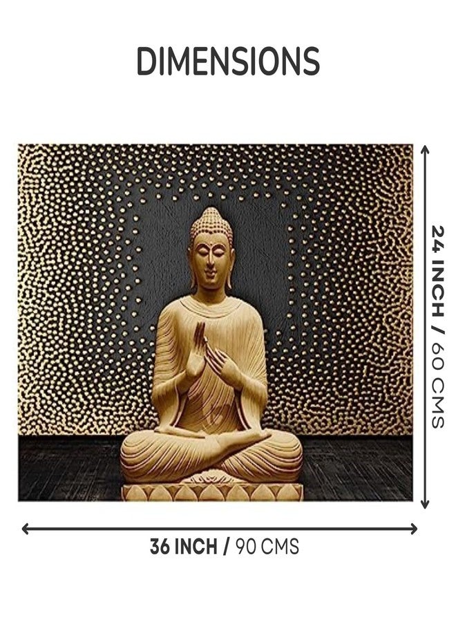 Masstone Buddha Paintings for Living Room | Gautam Buddha Wall Painting (36x24 Inch) | Wall Painting Without Frame, Vynl, Sparkle Effects | Lord Buddha Painting | Buddha Painting for Wall Decoration - Image 2