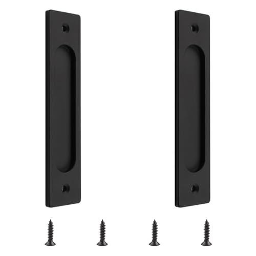 MOROBOR Rectangular Recessed Sliding Door Pulls, 2pcs Matte Black Flush Pull Aluminum Alloy Closet Doors Finger Pulls with Screws for Sliding Barn Door - Image 1