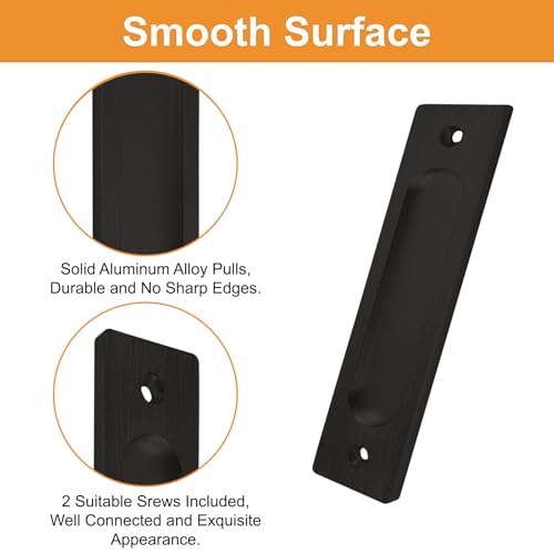 MOROBOR Rectangular Recessed Sliding Door Pulls, 2pcs Matte Black Flush Pull Aluminum Alloy Closet Doors Finger Pulls with Screws for Sliding Barn Door - Image 4