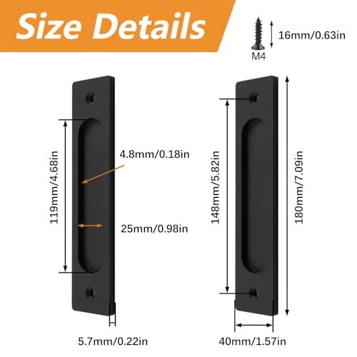 MOROBOR Rectangular Recessed Sliding Door Pulls, 2pcs Matte Black Flush Pull Aluminum Alloy Closet Doors Finger Pulls with Screws for Sliding Barn Door - Image 2