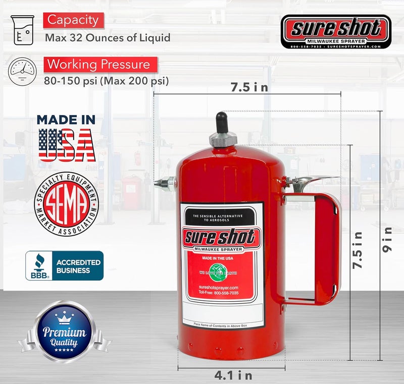 Sure Shot A1000R 1 Quart Enameled Steel Sprayer - Durable Red Design for Versatile Applications - Image 3