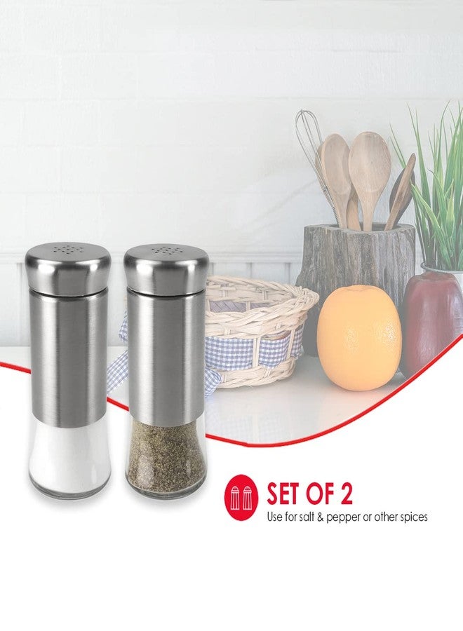 Home Basics 2 Piece Essence Salt & Pepper Shaker, Multicolored, Silver - Image 2