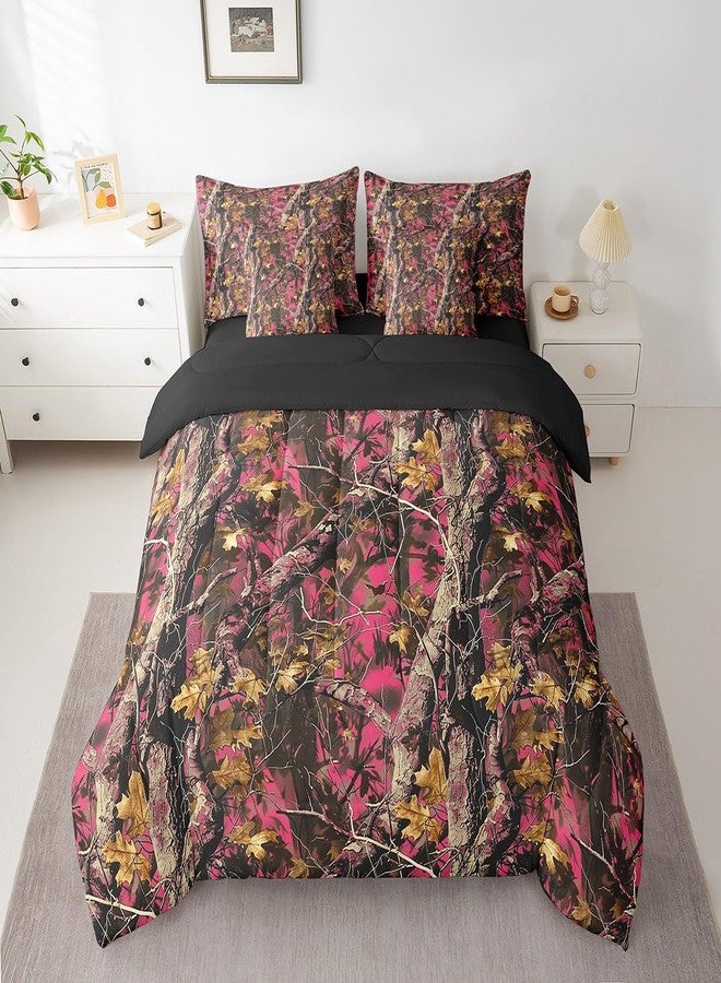 Feelyou Woods Pink Camouflage 7 Pieces Bedding Set, Queen Size Camo Print Bedding Bed in a Bag with Comforter, Sheets, Pillowcases Set Decor Cabin Rustic Bed Set Farmhouse Bedroom Decor - Image 2