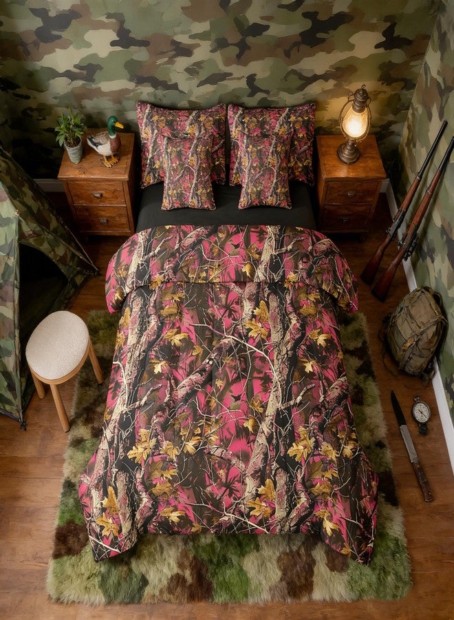 Feelyou Woods Pink Camouflage 7 Pieces Bedding Set, Queen Size Camo Print Bedding Bed in a Bag with Comforter, Sheets, Pillowcases Set Decor Cabin Rustic Bed Set Farmhouse Bedroom Decor - Image 1