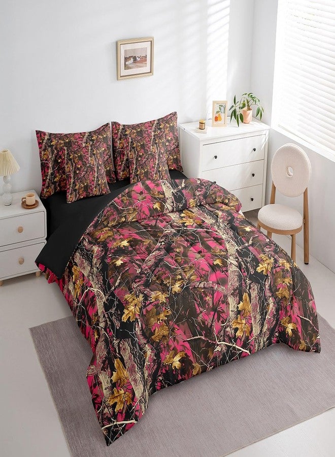 Feelyou Woods Pink Camouflage 7 Pieces Bedding Set, Queen Size Camo Print Bedding Bed in a Bag with Comforter, Sheets, Pillowcases Set Decor Cabin Rustic Bed Set Farmhouse Bedroom Decor - Image 3