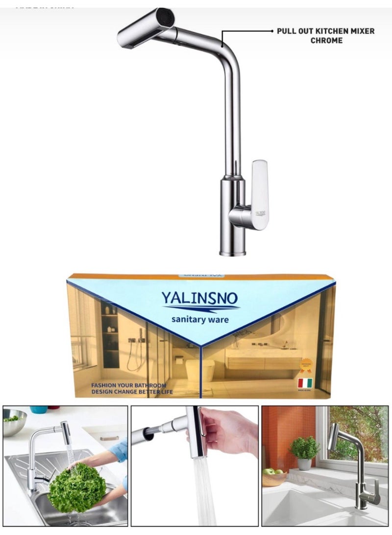 Yalin Pull-Out Kitchen Faucet, Chrome Finish Single Handle Sink Mixer with Dual Spray Modes, 360° Swivel & Easy Installation - Image 5