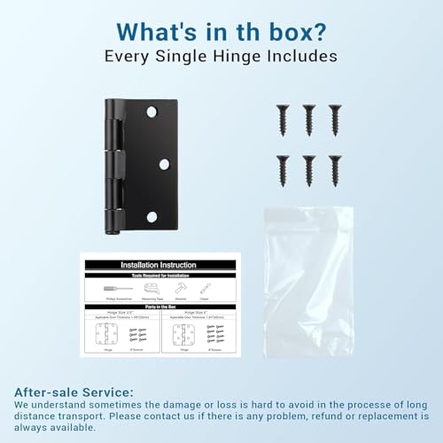 KNOBWELL 3 Pack Matte Black Door Hinges Interior Door Hinges, 3.5 Inch X 3.5 Inch Hinge with Square Corners, No Squeak - Image 5