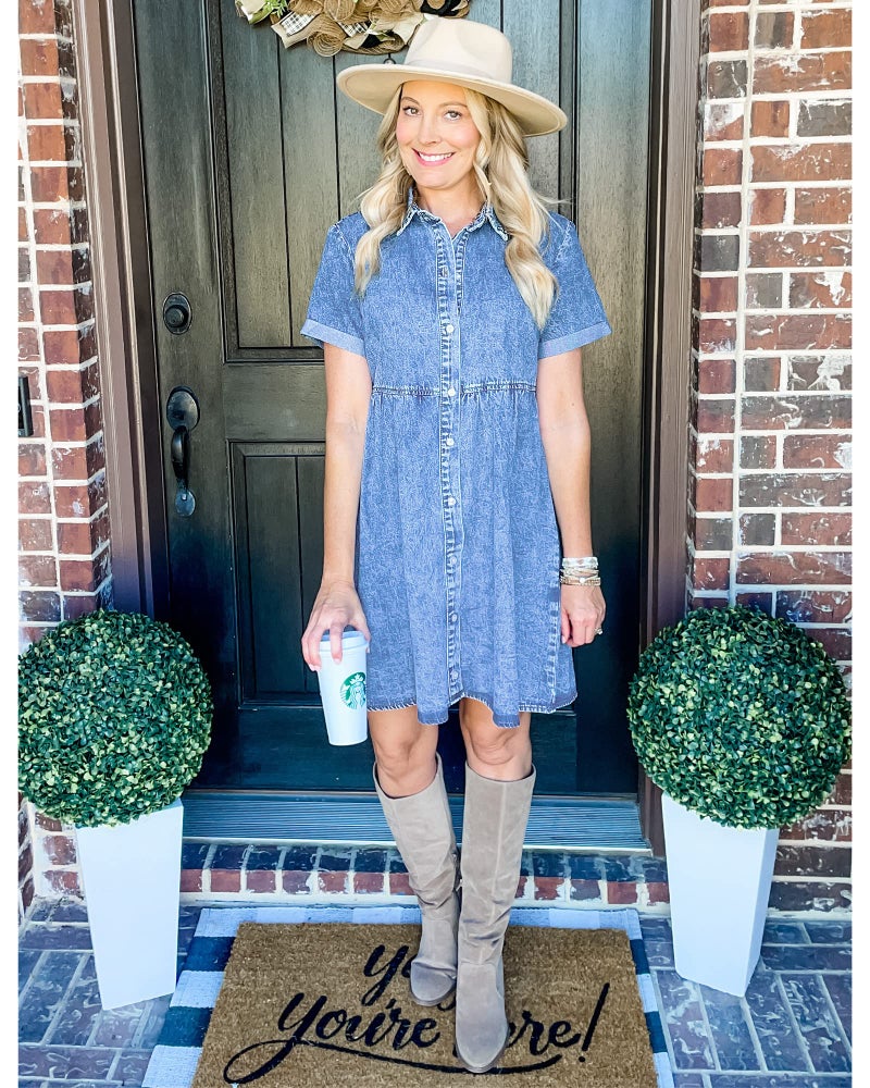 LookbookStore Holiday Dresses for Women 2026 Button Down Dress Denim Babydoll Jean Dress Short Sleeves Midi Summer Dress Oversized Denim Short Dress Bay Blue Size XL Babydoll Dress Size 16 18 - Image 5
