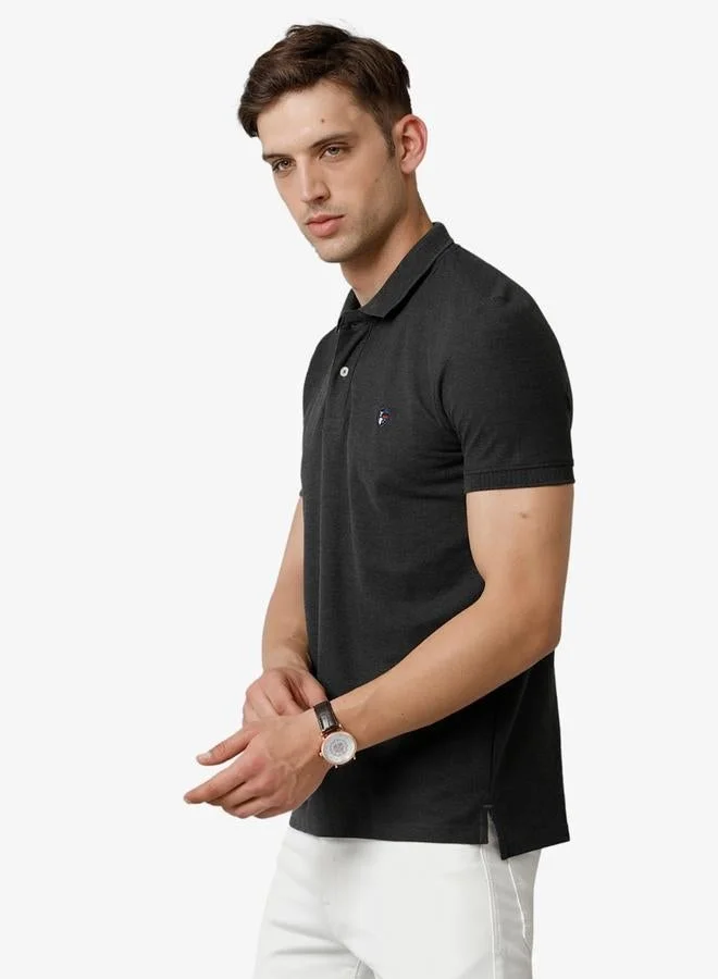 FERVORO Men Black Plain Cotton Polo