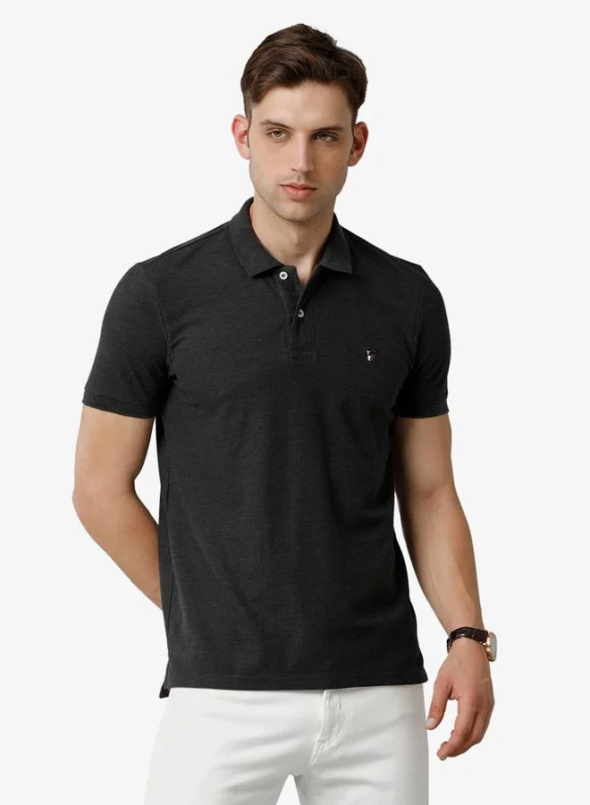FERVORO Men Black Plain Cotton Polo