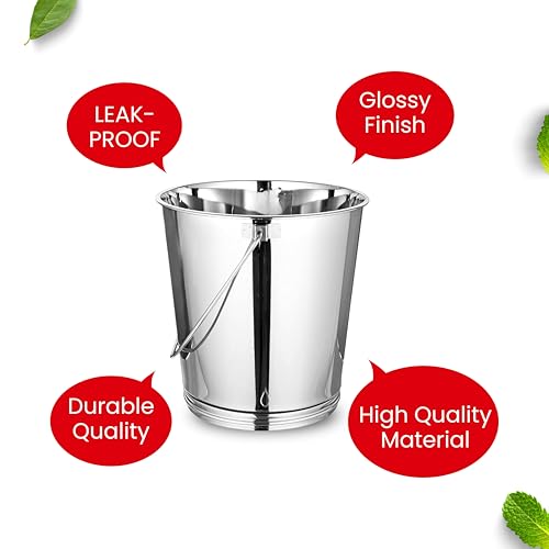 Mintage Stainless Steel Bucket for Bathroom 12.5 litres Capacity | Water Storage Bucket for Kitchen | Balti for Serving | Leak Proof Multipurpose Use | Balti for Home Steel Buckets with Handle - Image 4