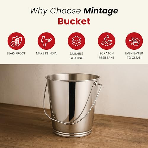 Mintage Stainless Steel Bucket for Bathroom 12.5 litres Capacity | Water Storage Bucket for Kitchen | Balti for Serving | Leak Proof Multipurpose Use | Balti for Home Steel Buckets with Handle - Image 5