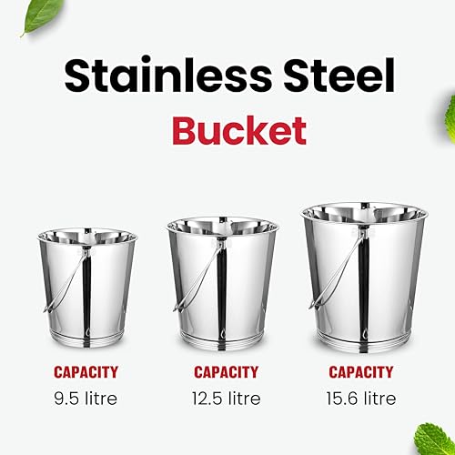 Mintage Stainless Steel Bucket for Bathroom 12.5 litres Capacity | Water Storage Bucket for Kitchen | Balti for Serving | Leak Proof Multipurpose Use | Balti for Home Steel Buckets with Handle - Image 2