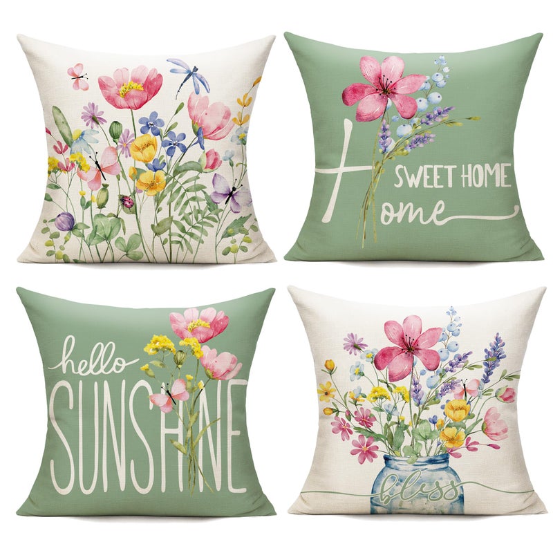 WOKANI Spring Outdoor Throw Pillow Covers 16x16 Set of 4 Garden Flowers Farmhouse Patio Decorative Cushion Covers Home Decor Couch for Sofa Bedroom Livingroom - Image 2