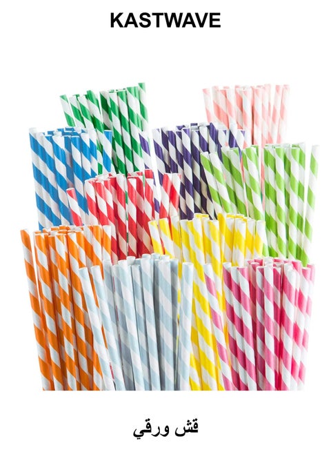 Biodegradable Paper Straws, 200 Pcs Paper Drinking Straws For Wedding Party Restaurant Juice, Coffee Cold Drinks, Party Dessert and DIY Decoration (10 Color, Stripe)