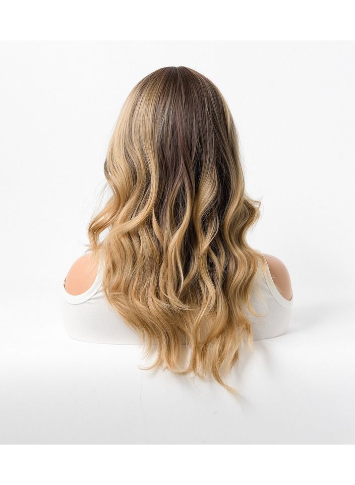 إستيل شعر مستعار نسائي طويل مجعد شعر مموج كبير متوسط ​​طويل أغطية رأس كاملة بني غامق مزيج ذهبي - Image 3