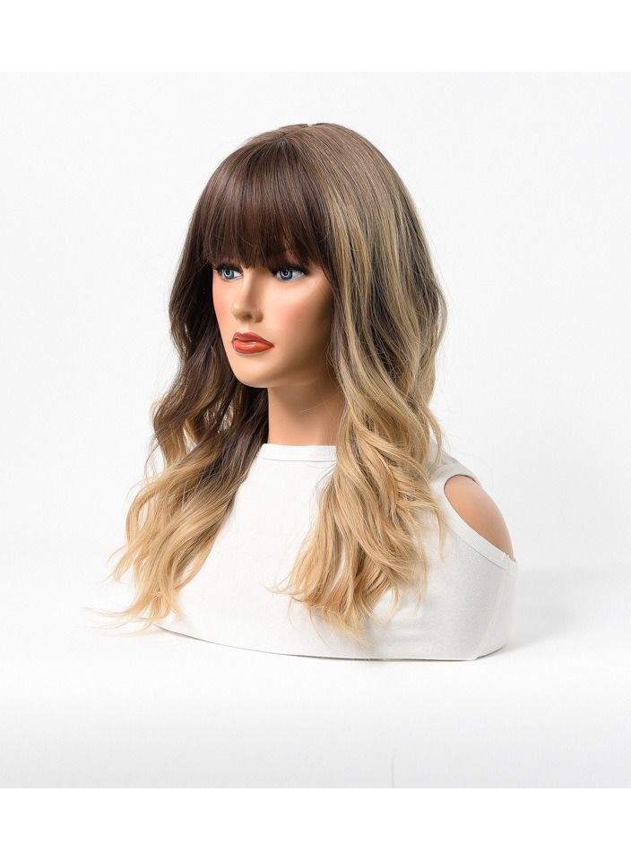 إستيل شعر مستعار نسائي طويل مجعد شعر مموج كبير متوسط ​​طويل أغطية رأس كاملة بني غامق مزيج ذهبي - Image 2