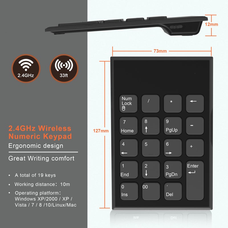 Rytaki Pro Wireless Number Pad and Mouse, 19 Keys Portable Ultra Slim 2.4GHz 10 Key USB Keypad and 3 Adjustable DPI Silent Mouse Set for Laptop, Notebook, Desktop, PC Computer - Use One USB Receiver - Image 5