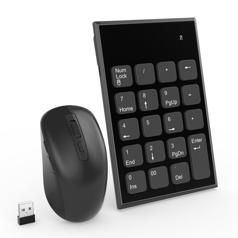 Rytaki Pro Wireless Number Pad and Mouse, 19 Keys Portable Ultra Slim 2.4GHz 10 Key USB Keypad and 3 Adjustable DPI Silent Mouse Set for Laptop, Notebook, Desktop, PC Computer - Use One USB Receiver - Image 1