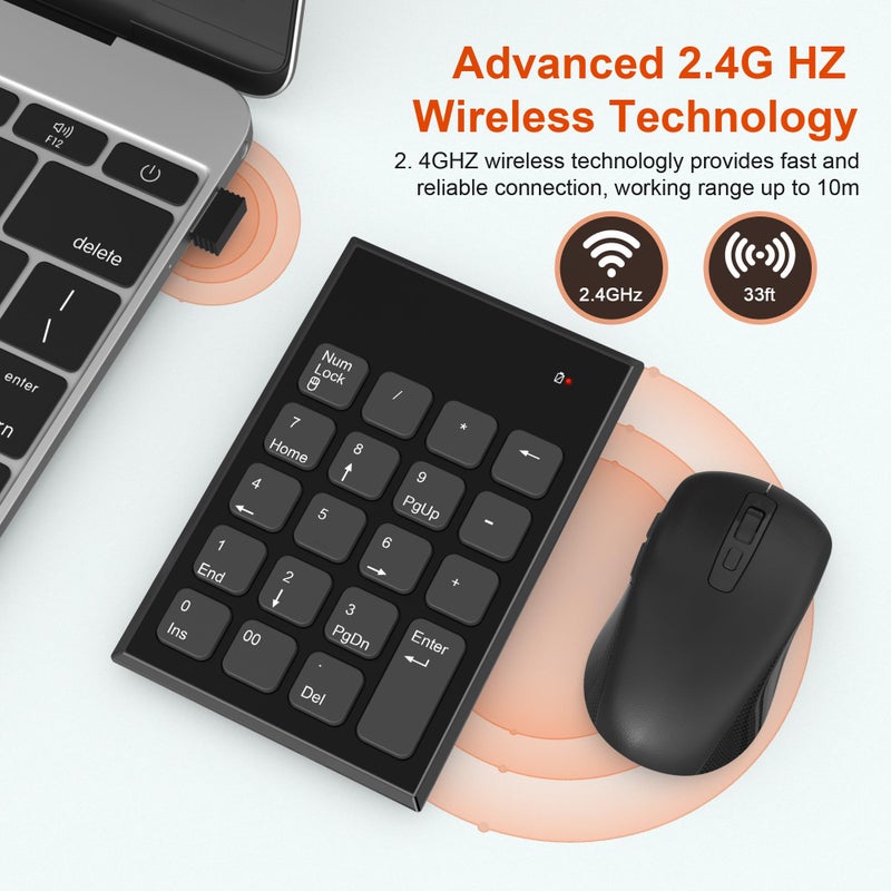 Rytaki Pro Wireless Number Pad and Mouse, 19 Keys Portable Ultra Slim 2.4GHz 10 Key USB Keypad and 3 Adjustable DPI Silent Mouse Set for Laptop, Notebook, Desktop, PC Computer - Use One USB Receiver - Image 2
