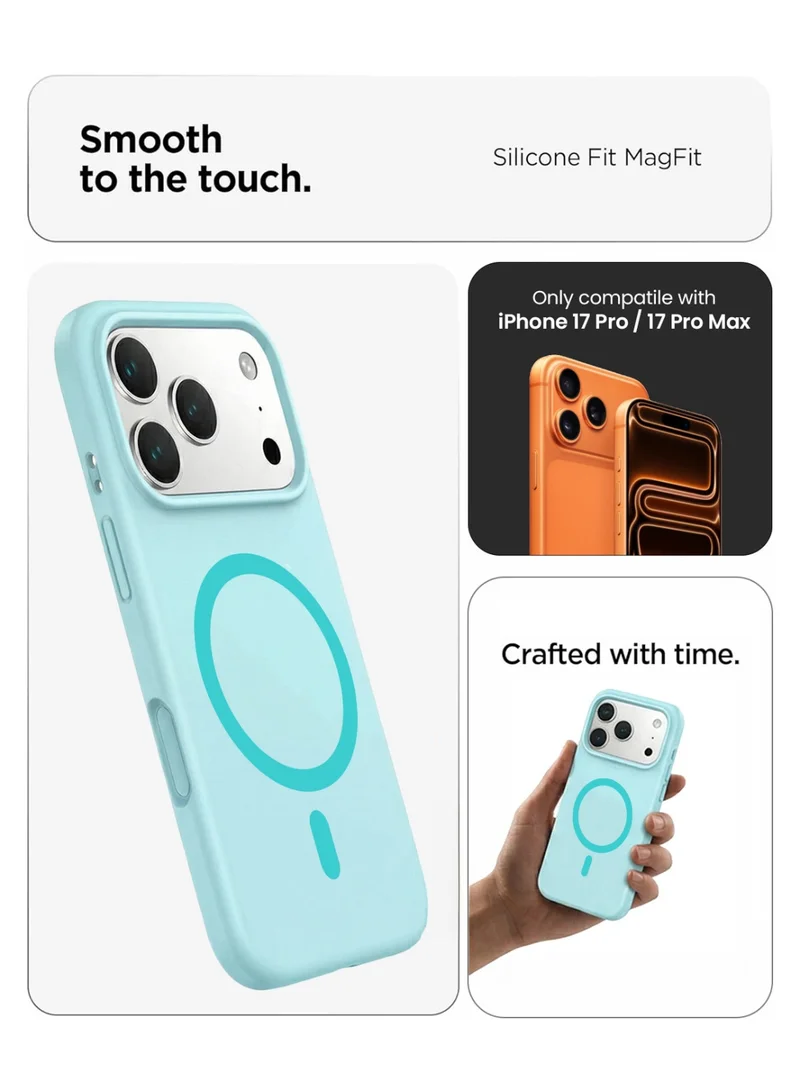 موبكوس جراب Mobcos iPhone 17 Pro Sky Blue Elite Ring المصنوع من السيليكون الفاخر والمزود بشحن لاسلكي مغناطيسي | ملمس ناعم كالحرير | حماية مقاومة للصدمات بمعايير عسكرية | توافق مغناطيسي قوي | غطاء فاخر رفيع