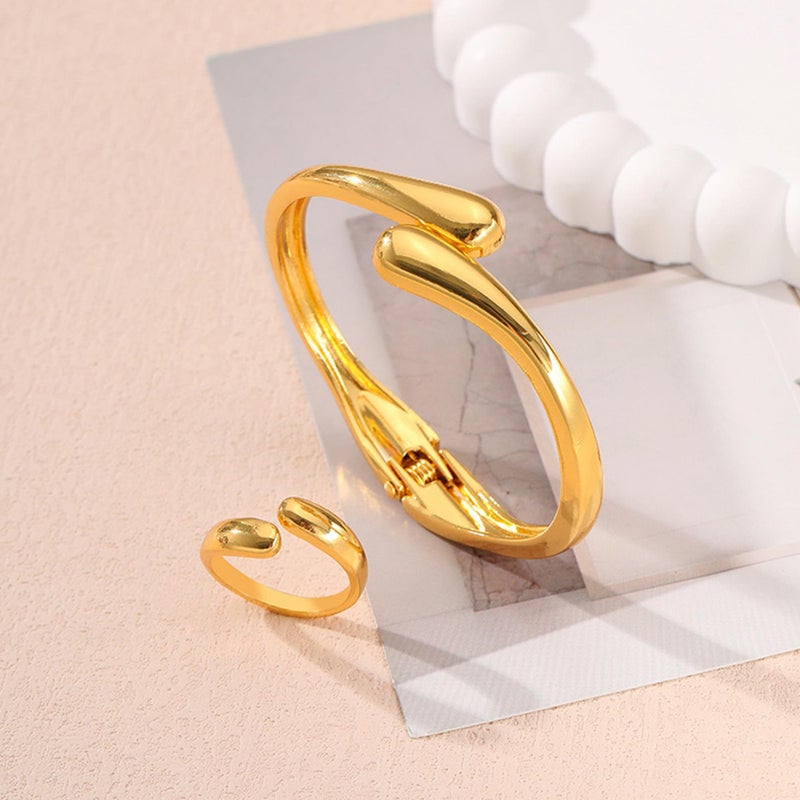 Decixde Bangle Ring Set Chunky Gold Bangle Bracelet And Ring Statement Jewelry Set for Women (Gold-B) - Image 4