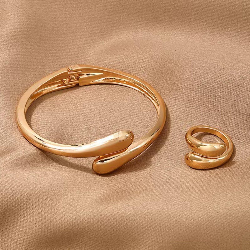 Decixde Bangle Ring Set Chunky Gold Bangle Bracelet And Ring Statement Jewelry Set for Women (Gold-B) - Image 3