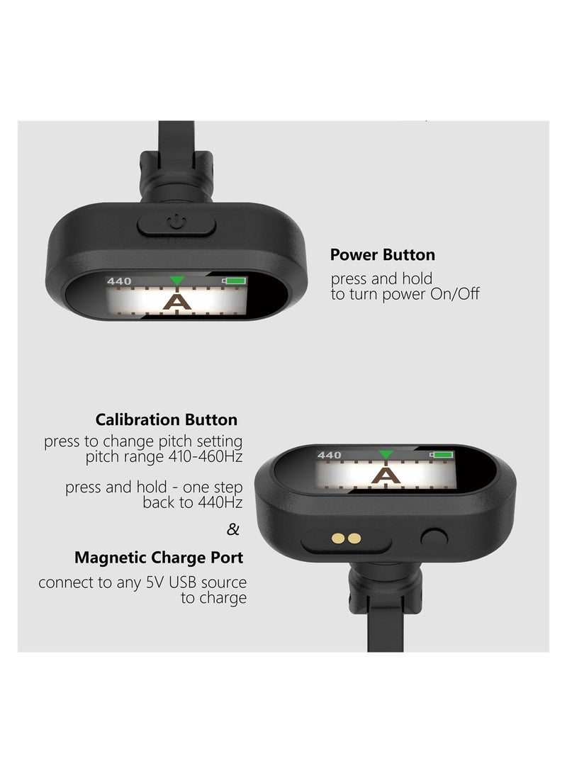 KASTWAVE م tuner قابل لإعادة الشحن، م tuner كروماتيكي للجيتار والبيس واليوكليلي والآلات النفخ، نغمة 410-460Hz، شاشة TFT عالية الدقة سهلة القراءة في الضوء الساطع، ضبط سريع ودقيق - Image 3
