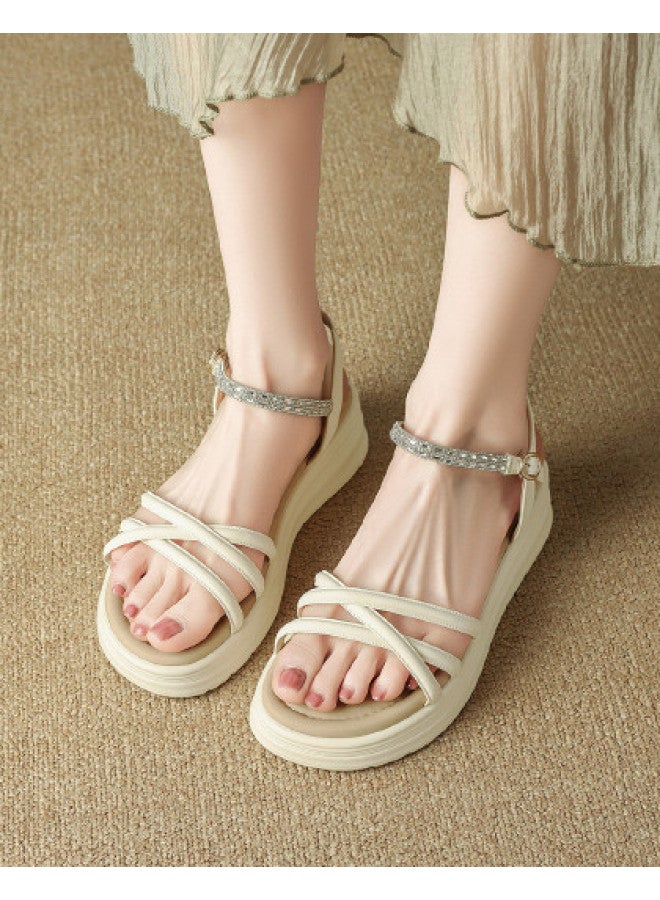 St&Sat Sparkling Rhinestones】new Fashion Single Strap Sandals, Platform Sandals For Women, Summer Women's Sandals, Women's Shoes - Image 1