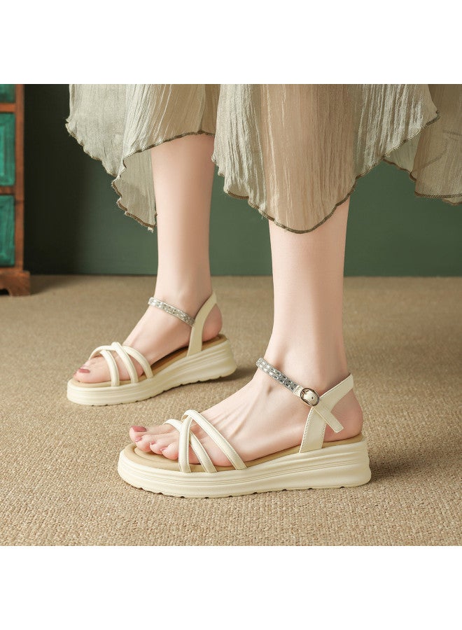 St&Sat Sparkling Rhinestones】new Fashion Single Strap Sandals, Platform Sandals For Women, Summer Women's Sandals, Women's Shoes - Image 4