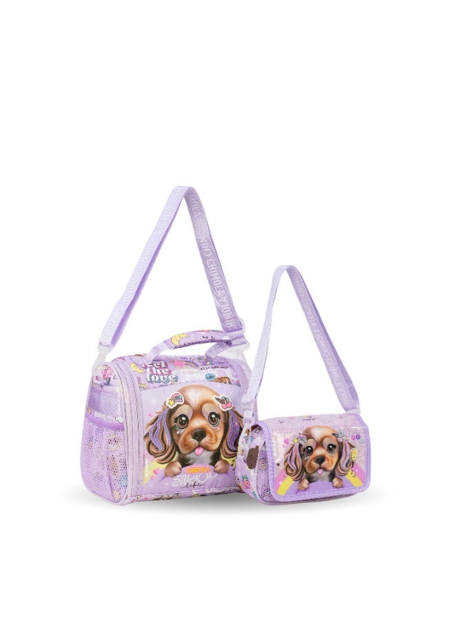 Fantastic MM035, CHIMOLA Girls School Bag Set, Backpack with Lunch Bag and Pencil Case, Dog and Rainbow Design, Purple - Image 2