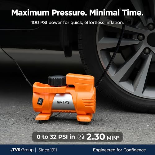 myTVS Air Thunder Digi Tyre Inflator for Car and Bike with LED Torch (100 PSI, Auto Stop, Digital Meter, Durable Metal Body, 3m Cord) | Air Pump for Car Tyre Inflator Pump TI-88, 1+1 Years Warranty - Image 3