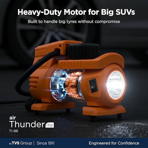 myTVS Air Thunder Digi Tyre Inflator for Car and Bike with LED Torch (100 PSI, Auto Stop, Digital Meter, Durable Metal Body, 3m Cord) | Air Pump for Car Tyre Inflator Pump TI-88, 1+1 Years Warranty - Image 4