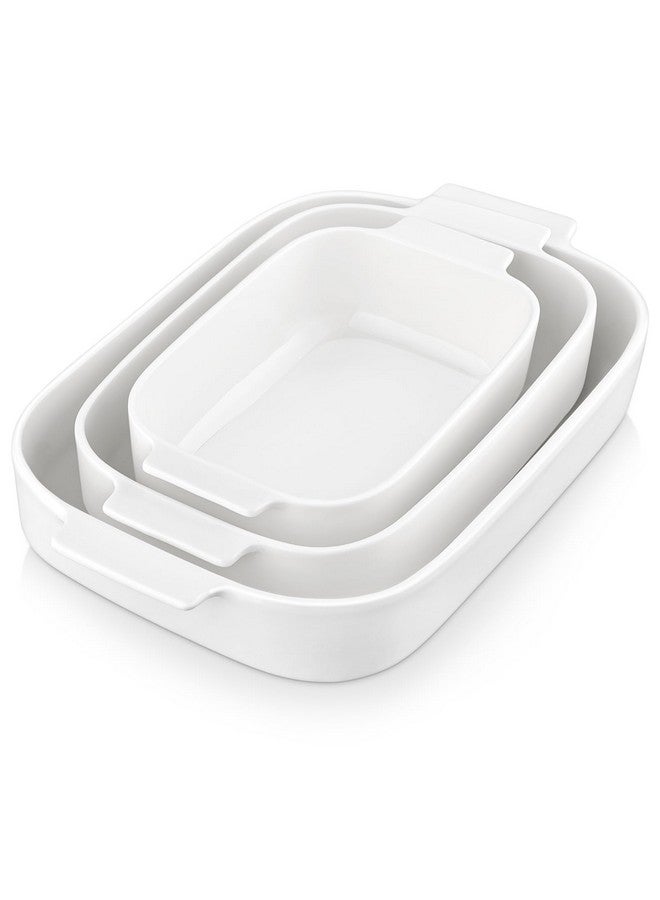 MALACASA Casserole Dishes for Oven, Porcelain Baking Dishes Set of 3, Durable Casserole Dish Set Lasagna Pan Deep, Ceramic Bakeware Sets with Handles, White (13.8''/11.7''/9.4''), Series Bake - Image 1