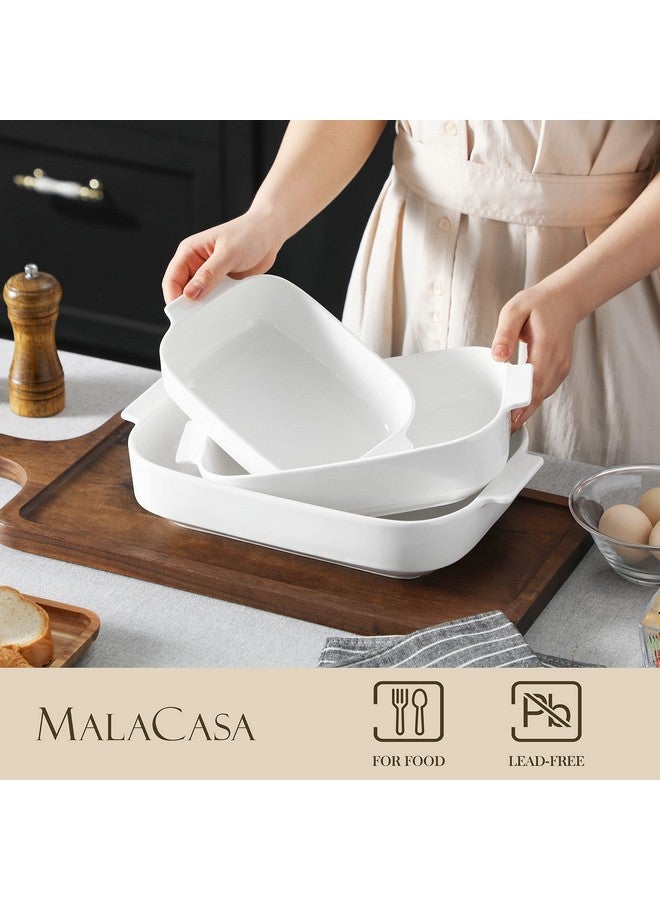 MALACASA Casserole Dishes for Oven, Porcelain Baking Dishes Set of 3, Durable Casserole Dish Set Lasagna Pan Deep, Ceramic Bakeware Sets with Handles, White (13.8''/11.7''/9.4''), Series Bake - Image 4