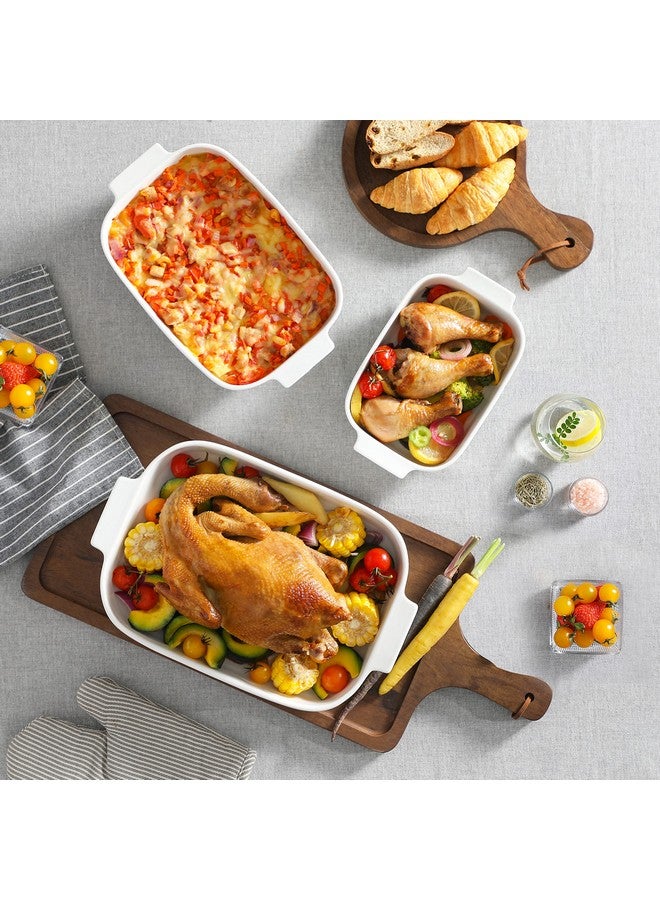 MALACASA Casserole Dishes for Oven, Porcelain Baking Dishes Set of 3, Durable Casserole Dish Set Lasagna Pan Deep, Ceramic Bakeware Sets with Handles, White (13.8''/11.7''/9.4''), Series Bake - Image 5