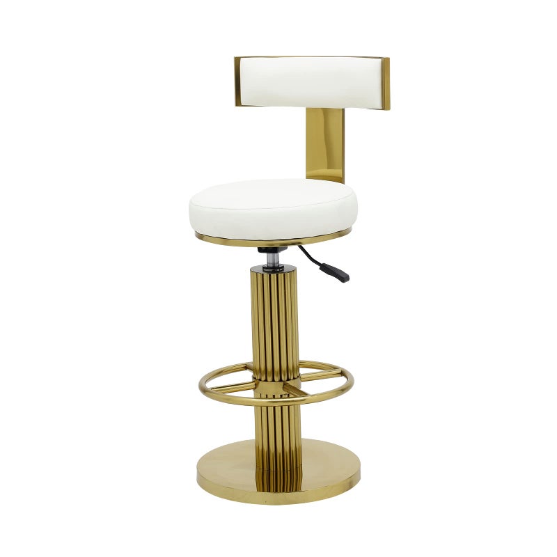 FUNROLUX Counter Height Bar Stools with Back Modern Adjustable Height Barstools Swivel Bar Chairs with Polished Gold Stainless Steel Legs and Comfortable Cushion for Kitchen Island Counter White