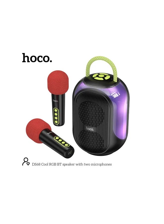 هوكو نظام كاريوكي محمول DS68 من ، مكبر صوت بلوتوث لاسلكي 5W*2، مع مايكروفونين، إضاءة RGB، مثالي للحفلات المنزلية - Image 2