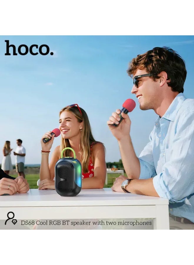 هوكو نظام كاريوكي محمول DS68 من ، مكبر صوت بلوتوث لاسلكي 5W*2، مع مايكروفونين، إضاءة RGB، مثالي للحفلات المنزلية - Image 3