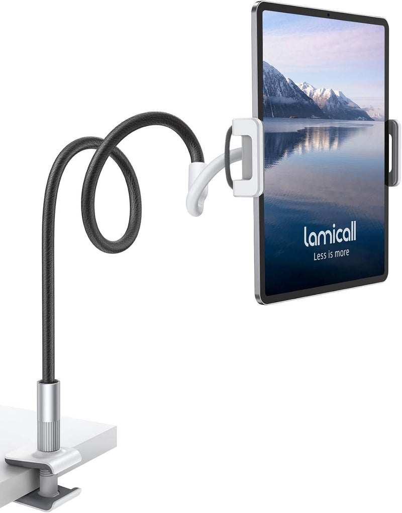 Lamicall Gooseneck Tablet Holder Mount : Flexible Arm Clip Tablet Stand for Bed, Desk Mount, Compatible with iPad Pro 11", Mini Air, Galaxy Tabs More 4.7 to 10.5" Phones and Tablets - Image 1